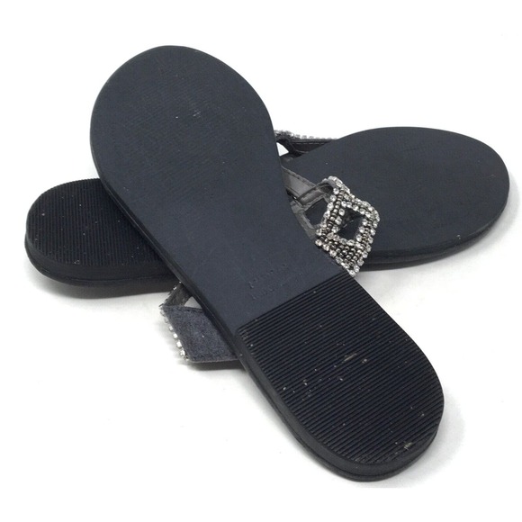 Skemo Adriana Women's Size 7 Black Leather Crystal Thong Sandals Shoes - Picture 7 of 7